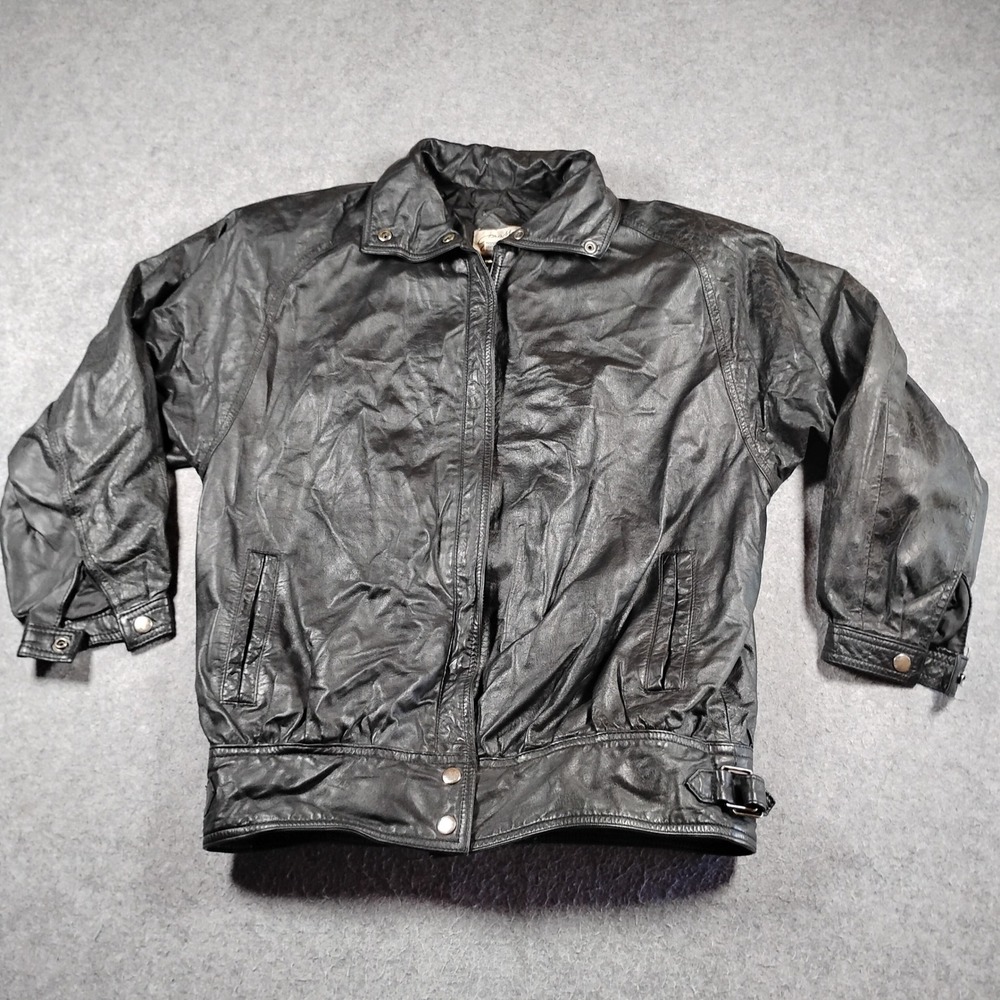 Vintage Brass Plum Nordstrom Leather Bomber Jacket Womens Small Black Zip Up